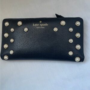 Kate Spade Black Wallet with Pearl Details
